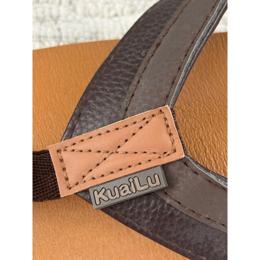 Kuailu Mens Flip Flops Brown Orthopedic Arch Support Yoga Foam Sandals NWOT